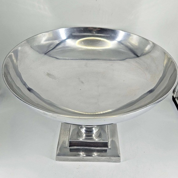 Large silver metal aluminum footed console Fruit Bowl Dish Centerpiece 14" - Picture 2 of 3